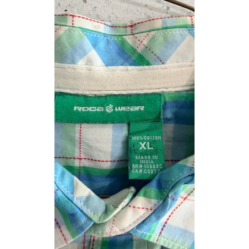 Vintage Rocawear Shirt Mens Extra Large Blue Green Plaid Button Up - Picture 3 of 5